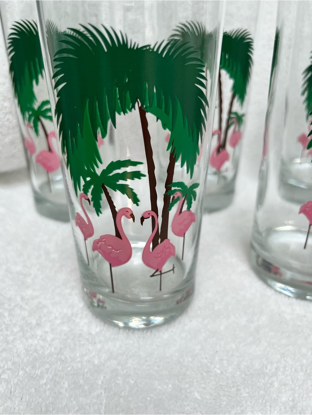 Tropical Flamingo Vintage Highball Glass - Pink & Green Set  Of 5 Holds 12  EUC